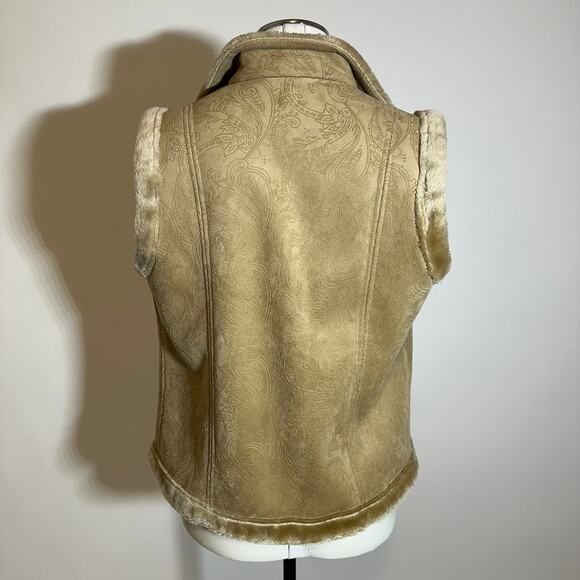 Valerie Stevens Faux Suede Faux Fur Vest Womens Size Medium M Embossed Paisley - Picture 6 of 10